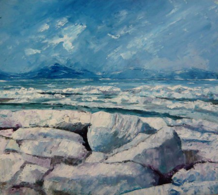 Jégzajlás a Balatonon  42x48 olaj farost Ár: 45.000 Ft